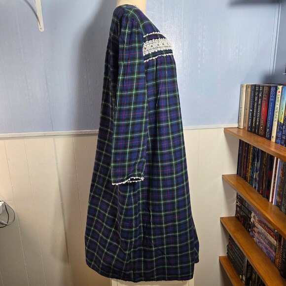 Croft & Barrow 1X Blue Green Plaid Longsleeve Full Length Fall Winter Nightgown - Picture 6 of 11